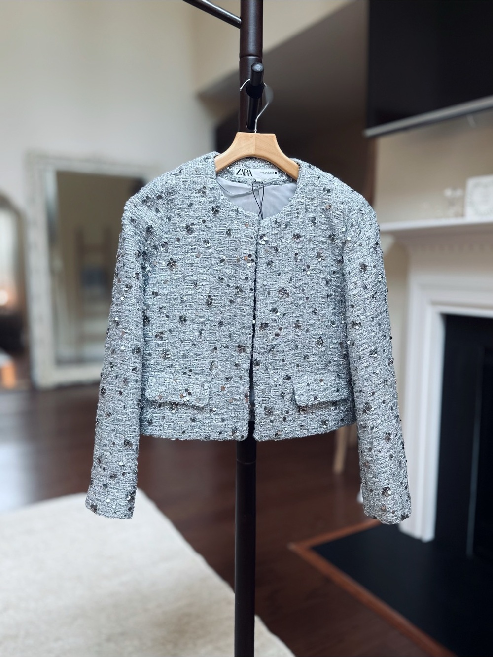 Zara Silver Tweed Cropped Blazer Very Stylish Size S New